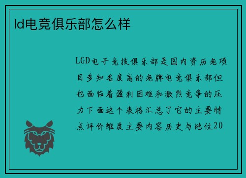 ld电竞俱乐部怎么样