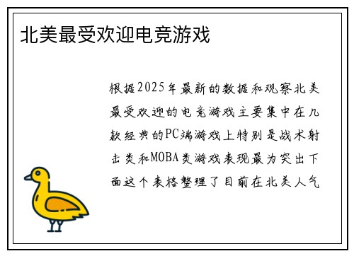 北美最受欢迎电竞游戏